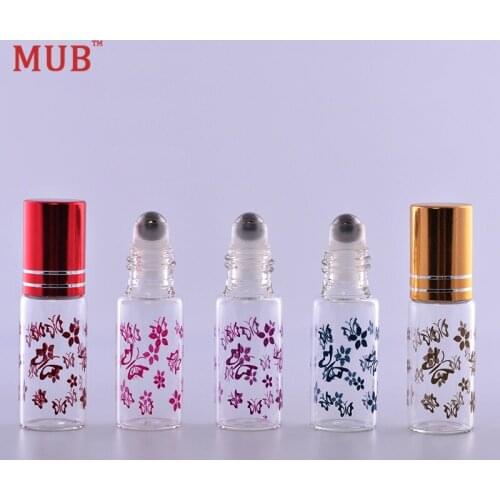MUB - 5ml 100 pcs/lot Essential Oil Roller Ball Glass Perfume Bottles Butterfly Printing Perfume Empty Bottle Container Travel
