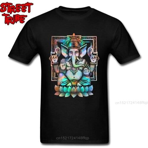 Cosmic Ganesh T-shirt Men Printed T Shirts Bright Color Top Clothes Hinduism Elephant God Tees Cotton Clothes New Summer