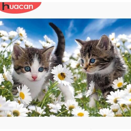 HUACAN 5D DIY Diamond Painting Animals Cats Diamond Embroidery Sale Full Square Drill Flowers Mosaic
