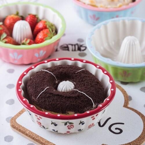 KINGLANG Cute Cherry Ceramic Baking Bowl for Oven Cake Mold Creative Donut Mould