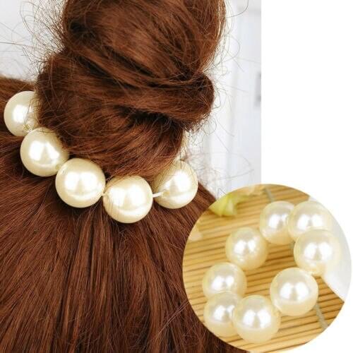 Cute Women Big Pearl Hair Ring Bands Rope Hair Ties Hair Accessories Rubber Band Fashion Pearl Hairbands Headwear