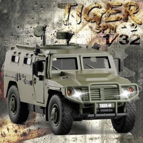 New 1/32 Russian Tiger Armored Military Vehicle Diecast Model Car Toys Sound Lighting Car For Kids Boy Girl Gifts