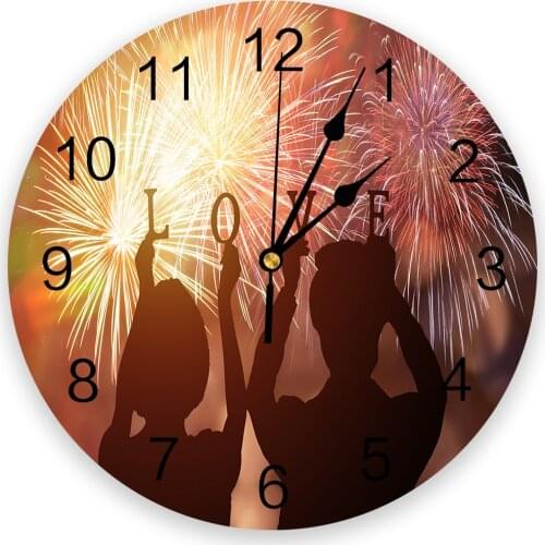 Fireworks Couple Silhouette Modern Wall Clock For Home Office Wall Decoration Living Room Bathroom Decor Needle Hanging Watch