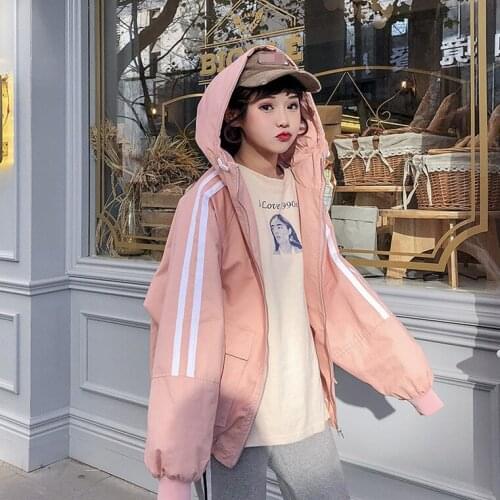 New Korean version of the loose bf wild Harajuku hooded tooling windbreaker jacket female baseball clothing tide