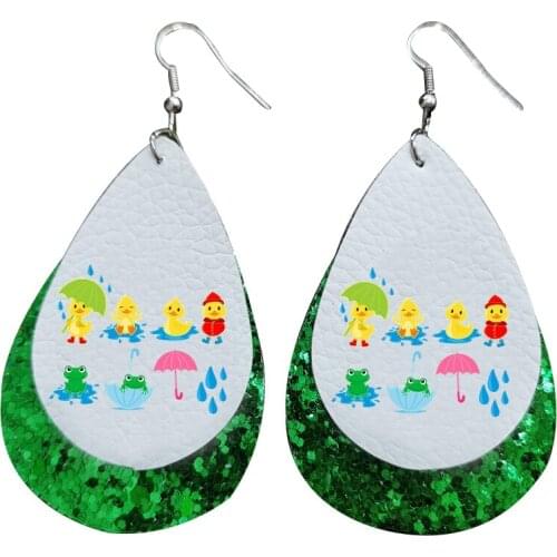 2021 New Hello Spring Rain Earrings Faux leather Earrings Teardrop Earrings
