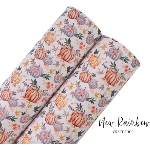 New Rainbow 30x22CM Autumn Launch Orange Pumpkin Flowers Faux Leatherette Sheets For Cricut, Hair Bows, Accessories, DIY Crafts