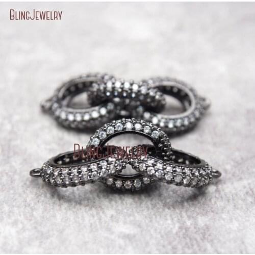 Gunmetal Oval Chain Connector Pave 3 Rings links Connector Micro Pave CZ Chain Links PC28192