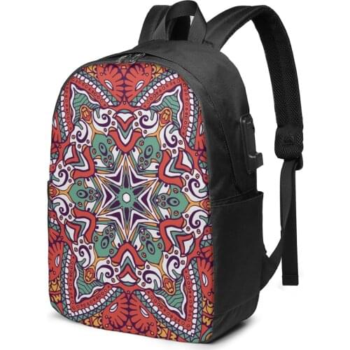 Teenage Backpack for School Boy Girl Bohemian Tile School Bag USB Charging Bookbag