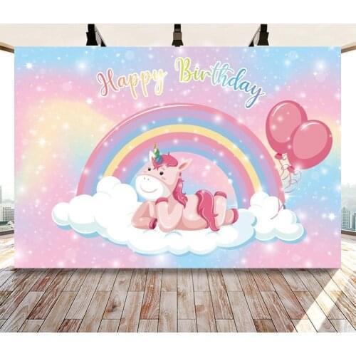 Rainbow Unicorn Birthday Backdrop White Glitter Unicorn Princess Cake Table Decor Background Party Banner Supplies Photocall