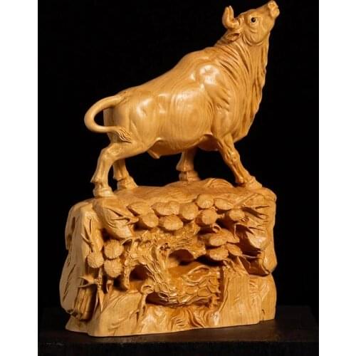 15cm Bull Wood Carving Office Decorations Home Decoration Bullish Adult Gift Chinese New Year Gifts
