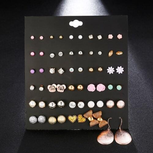 30Pair/Set Punk Style Small Earrings For Women Girls Piercing Jewelry Hot Selling Bowknot Heart Flower Stud Earrings
