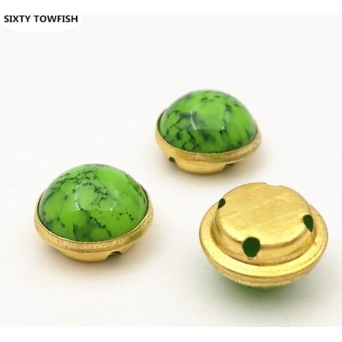 20 Pieces/lot 10mm Green color Acrylic Round Shape Sew On Bead With Gold Claw Setting Jewelry Making Findings