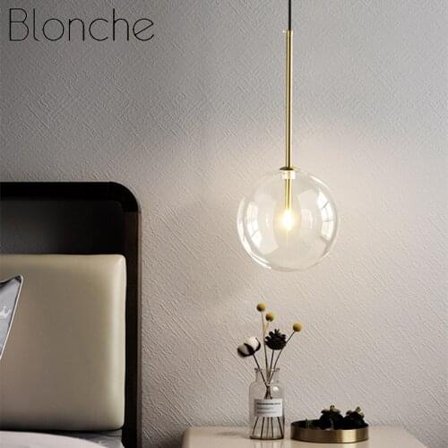 Modern Minimalist Pendant Lights Restaurant Creative Bedroom Bedside Bar Lamp Clear Glass Ball Pendant Light Fixtures Home Decor