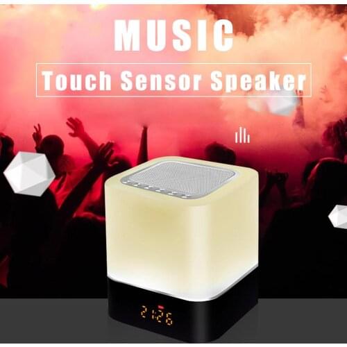 LED Colorful Smart Night Light Alarm Clock Blue Tooth Speaker Touch-Control Bedside Lamp With Wireless Blue Tooth Speaker Lamp