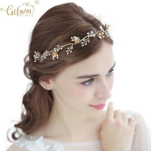 Misty Flower Gold Color Headband Bridal Crystal Hair Vine Headdress Wedding Accessories Hair Band