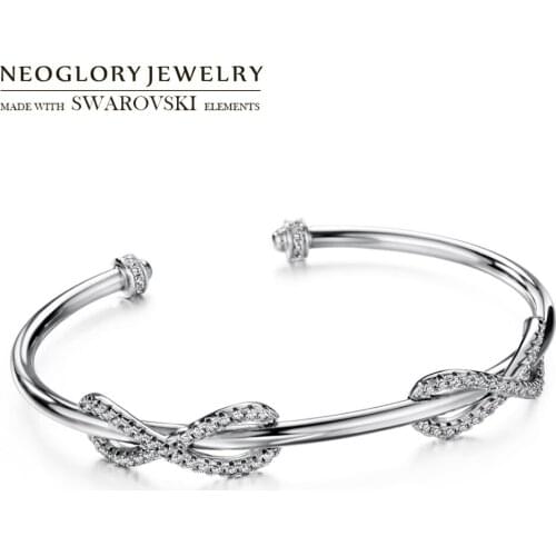 Neoglory Jewelry Zircon & S925 Silver Bangle Elegant Geometric Double Bow-knot Style Classic Bracelet For Allergy Sale