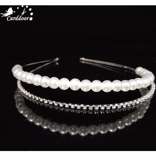 Carddoor Cute Princess Pearl Tiaras and Crowns For Women Layered design Rhinestone Bridal Headband Fashion Wedding Hair Jewelry