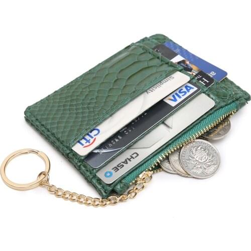 New Card Holder Wallet for Wome Python Pattern Leather Key Chain Bag Small Lanyard Holder Organzier Mini Credit Card Case