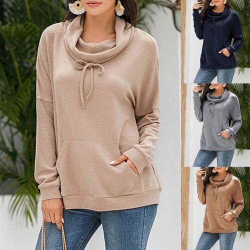 Womens Long Sleeve Pullover Top Faux Fleece Heap Collar Pocket Long Sleeve Sweatshirt Pullover Blouse clothes hoodies women