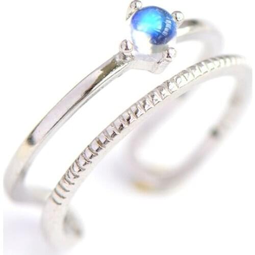 2019 New Nepal Natural Moonstone Blue Sky Fingle Ring For Women&Girl 100% 925 Sterling Silver Ring Fine Jewels