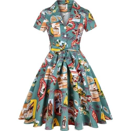 2021 New Party Women Summer Dress SD0002 Short Sleeve Plus Size 50s Vintage Boho Y2K 50s 60s Cotton Vintage Dress