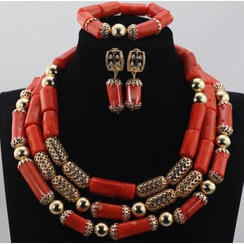 Gold Jewelry Accessories African Bridal Inspiration Jewelry Set New Nigerian Wedding Coral Statement Necklace Free Ship CNR656