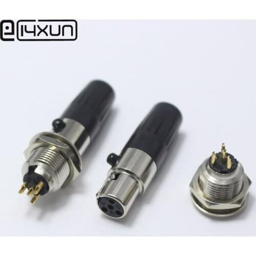 1set Mini XLR 4 pin Male jack +Female Plug 4P Audio Microphone Chassis Mount XLR Self-locking PCB Board Connector