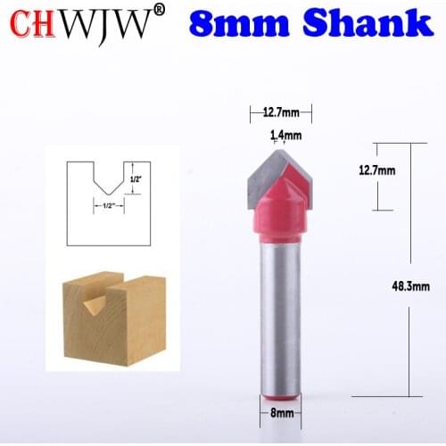 1pc 8mm Shank 90 Degree V Groove Template V-Groove V Grooving Router Bit - 1/2"x 1/2" - Chwjw
