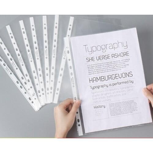 100Pcs A4 11 Hole Punched Document Storage Bag Clear Plastic File Bag Loose Leaf Pocket Folder Filing Sheet Test Paper Protector