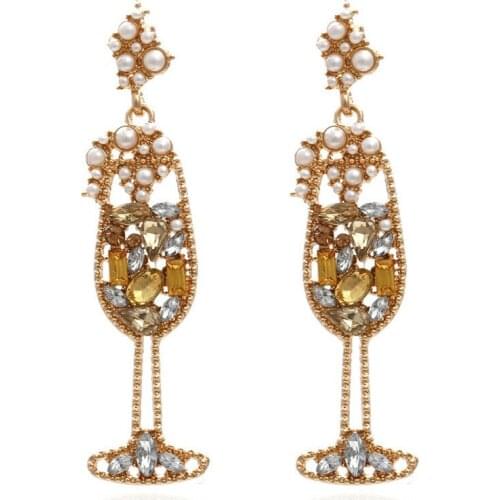 2021 Trend Rhinestone Wine Glass Earrings for Woman Fashion Sweet Simulated Pearl Clothings Jewelry Accessories