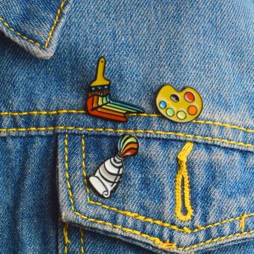 3pcs/set Painting Tools Enamel Pins Paint Pigment Palette Brush Pin Brooch Shirt Coat Lapel Pin Buckle Badge Gift for Friend Kid