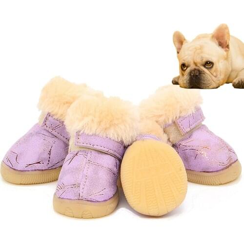 4pcs Warm Pet Dog Cat Shoes Anti-slip Dog Boots Socks Winter Puppy Cat Rain Snow Booties Footwear For Small Dogs Chihuahua Pug