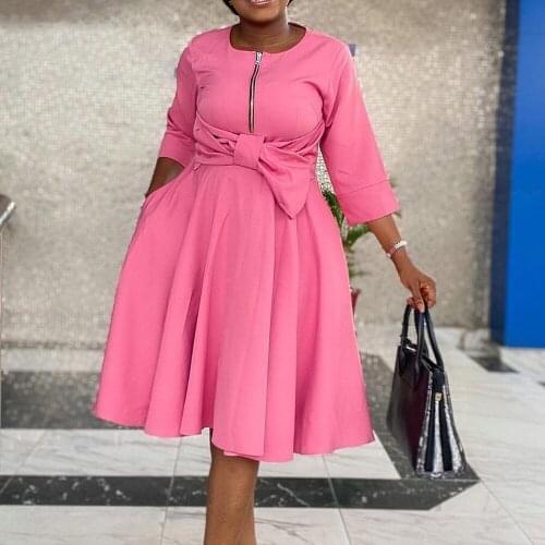 African Dresses For Women Fashion New Africa Solid Zipper Bow High Waist A Line Elegant Evening Night Party Vestidos Mujer Dress