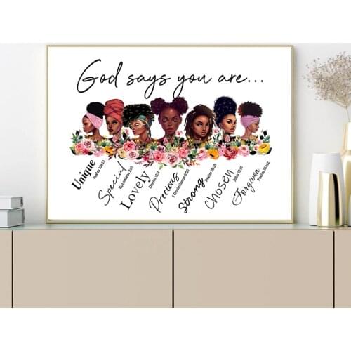 Black Women Strong Inspirational Quotes Canvas Painting God Says You Are Black Girls Woman Poster Print Girl Room Wall Art Decor