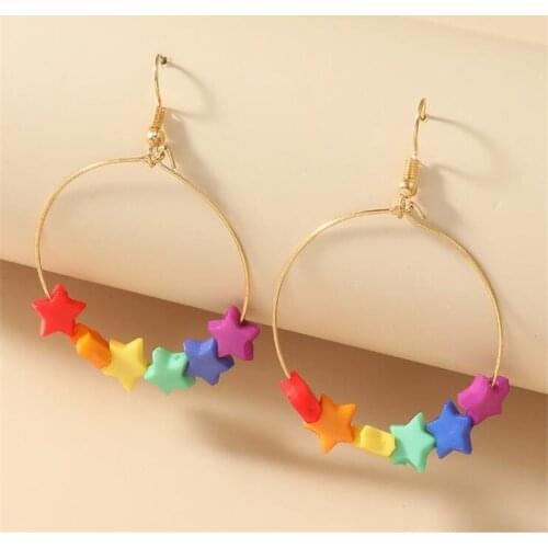 Colorfull Color Star Pendant Drop Earrings for Women Resin Female Party Gold Earrings Sweet Cute Girl Jewelry Gifts