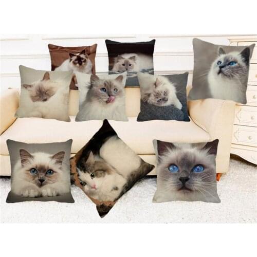XUNYU Cute Pet Cat Cushion Cover Birman Cat Sofa Car Chair Decoration Throw Pillowcase 45x45 Cm D0040