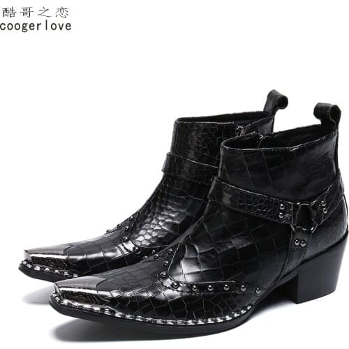 Spring and Autumn Mens High heel Leather boots British Style Mens marriage High top Pointed shoes Fashion brand mens Boots