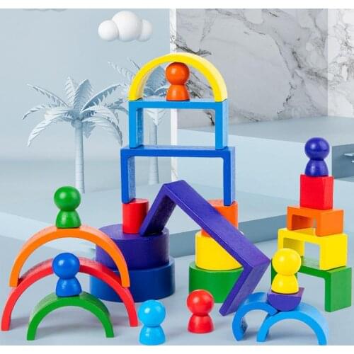 Diy Childrens Wooden Rainbow Toy Creative Wood Rainbow Stacked Balance Blocks Baby Toy Montessori Educational Toys For Children