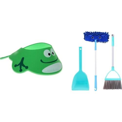 Baby Kid Toddler Bath Shower Cap Hat Wash Hair Shampoo Shield Adjustable Green with 3PCS Childrens Cleaning Kit
