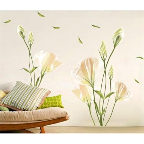 Elegant Lily Flowers Wall Sticker On The Wall Stickers Home Decor Bedroom Backdrop Wall Decals J99Store
