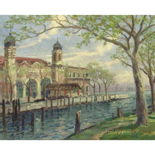 Ellis Island Thomas Kinkade HD Canvas Print Living Room Bedroom Wall Pictures Art Painting Home Decoration No Frame