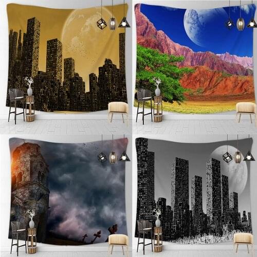 City New York Barren Desolate Hanging Trippy Tapestry Wall Handmade Decor Art Bedroom Living Room Dorm