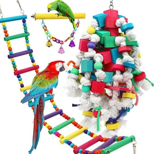 Birds Swing Toys, Parrots Chewing Hanging Perches with Bells Toys for Love Birds Budgie Macaws Cockatiels Parakeets African Grey