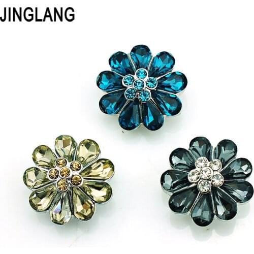 JINGLANG Fashion 3 Color Crystal Flower 18mm Snap Button Metal Clasp Button Interchangeable Jewelry Accessories Free Shipping