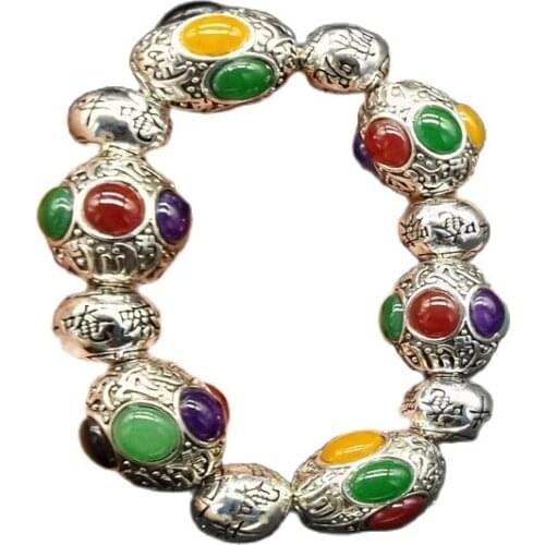 Chinese Old Tibet Silver Carving Tibetan Silver Bracelet