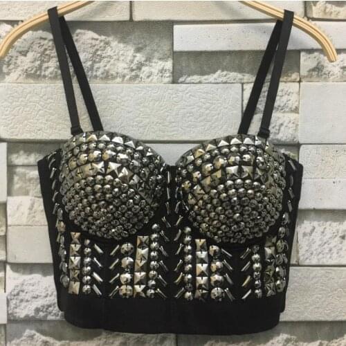 Plus Size Black beading rivet sexy High-end Hand-made Pearls Jewel Diamond Bralet Bra Womens Bustier Bra Cropped Top Vest L756