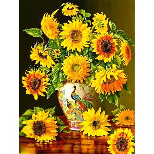 Sunflowers Flower DIY Cross Stitch Embroidery 11CT Kits Craft Needlework Set Printed Canvas Cotton Thread Home Sale