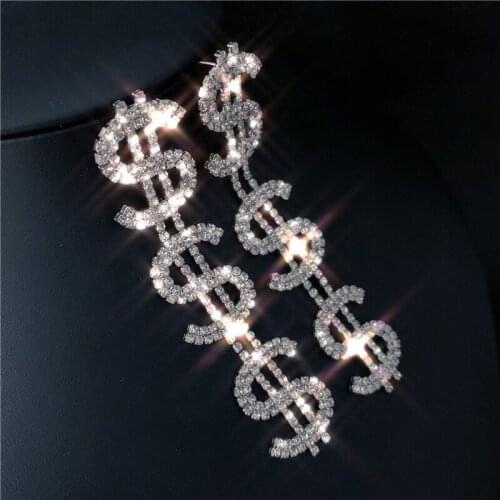 New Exaggerated Rhinestone Long Dollar Earrings for Women Girl Party Wedding Jewelry Shiny Dangle Statement Pendant Earring