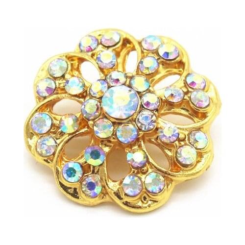 New Style 6pcs/lot Gold Hollow Out Flower Colorful Crystal Snap Buttons Fit 18mm/20mm DIY Snap Bracelet Jewelry Making