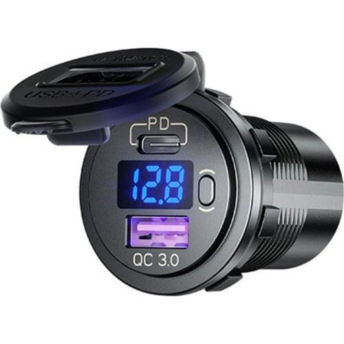 P21-B Car Fast Charging With 12V PD+USB Output Port With Voltage Display Suitable For Cars And Motorcycles